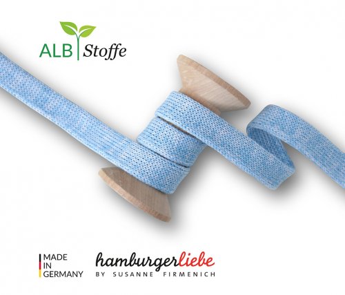 Bio Flachkordel - 1,2 cm - A79/A01 azzuro/gebl. weiß - Albstoffe - Hamburger Liebe